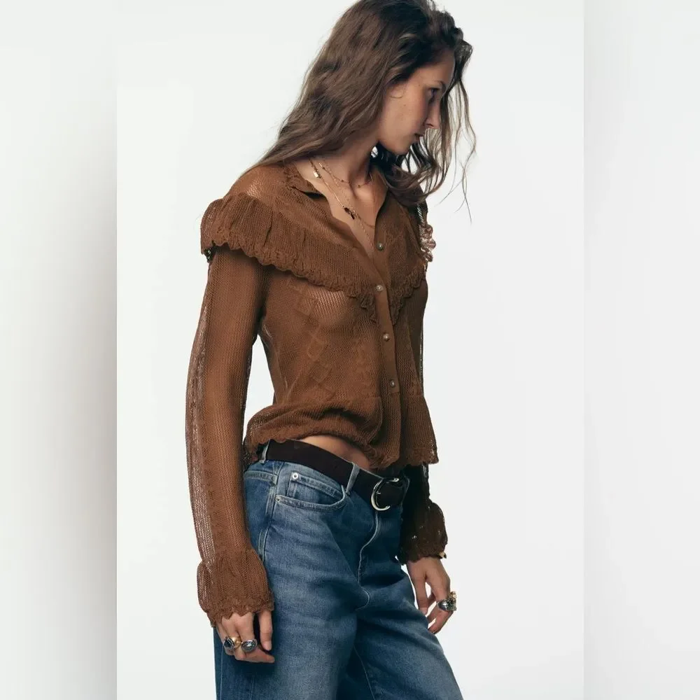 ZARA POINTELLE KNIT ROMANTIC JACKET - Picture 4 of 9